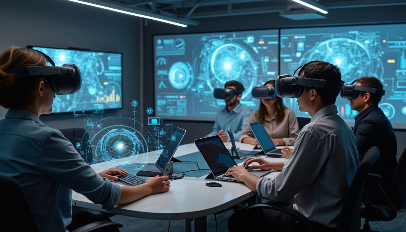 formation professionnelle : illustration de la formation professionnelle avec technologies avancées comme l'intelligence artificielle et la réalité virtuelle