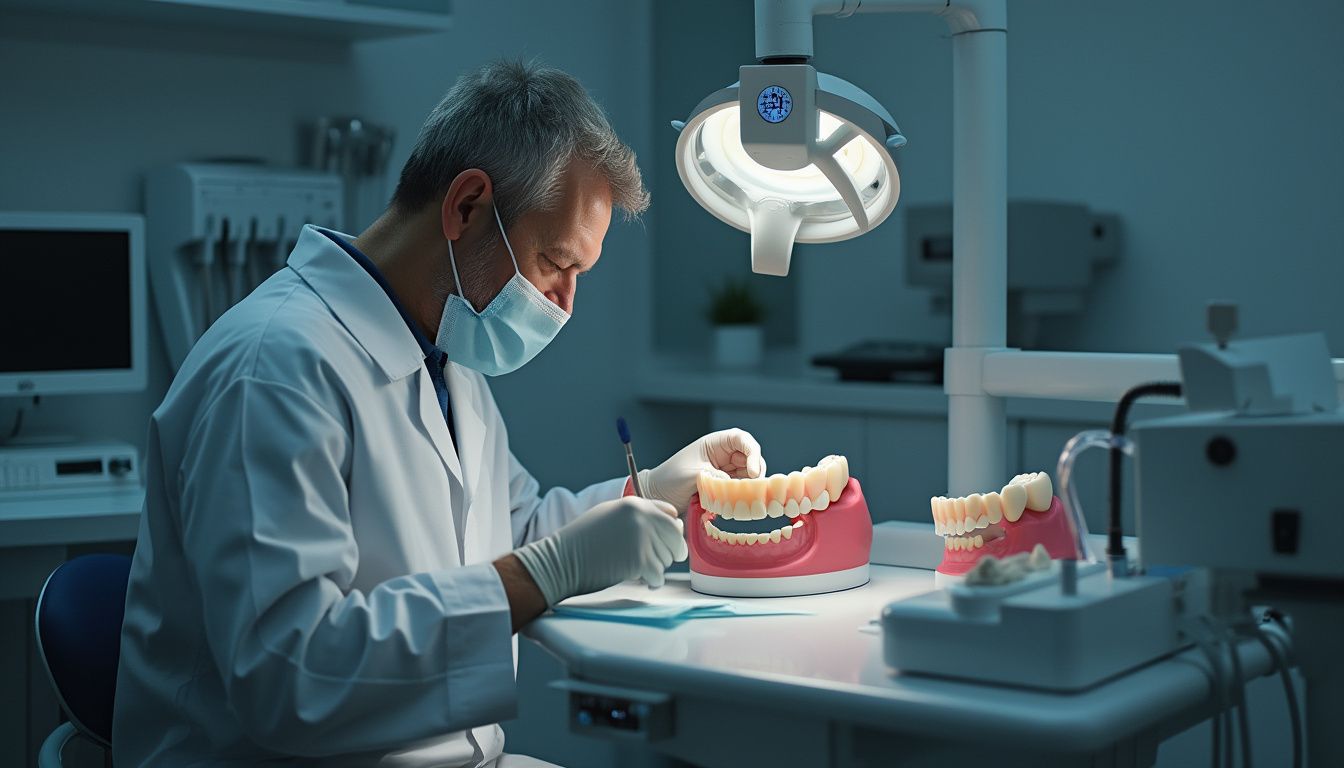 prothésiste dentaire : technicien travaillant sur une prothèse dentaire