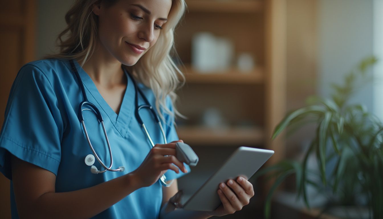 infirmières à domicile : infirmière utilisant une tablette pour le suivi des patients à domicile