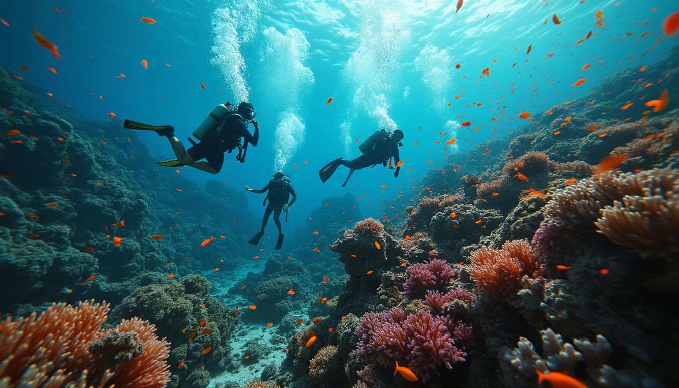 diversification plongée : plongée sous-marine avec différentes espèces marines et activités