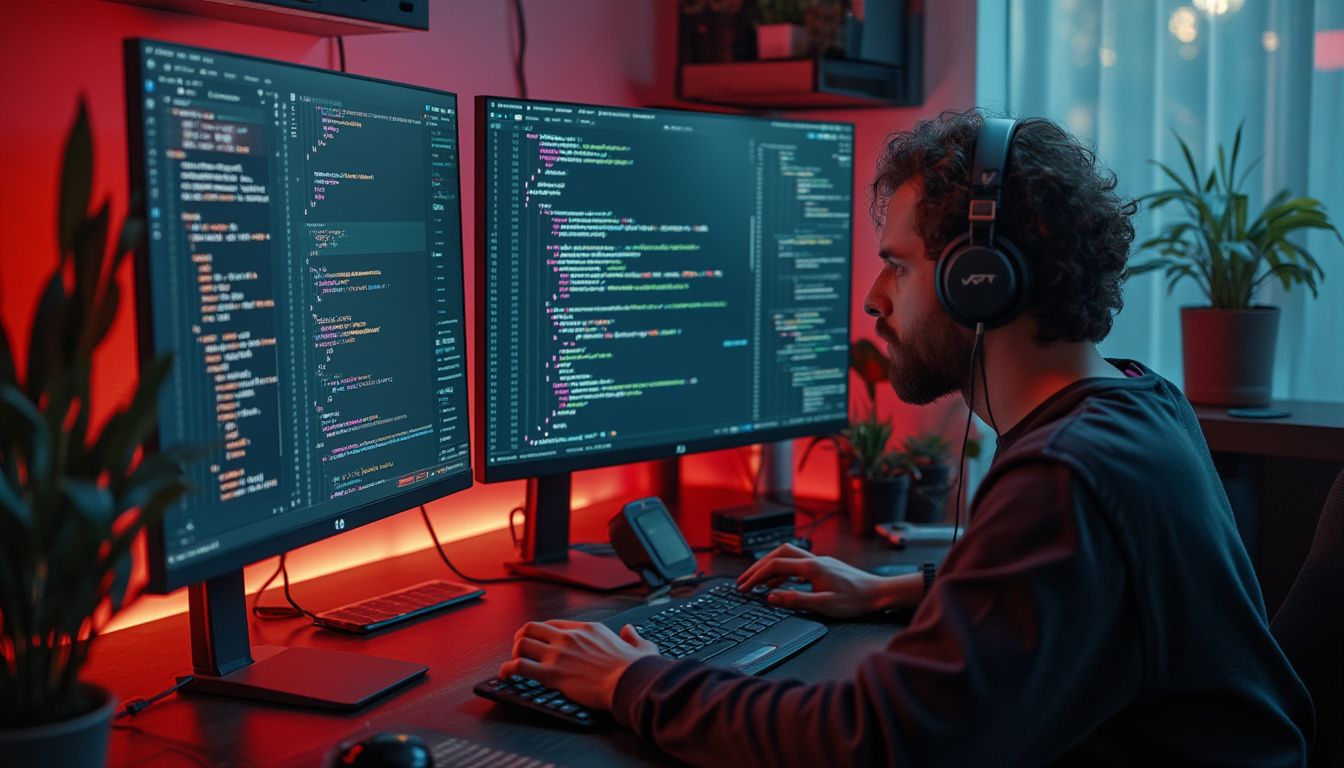 développement web : développeur codant sur ordinateur avec écran affichant du code