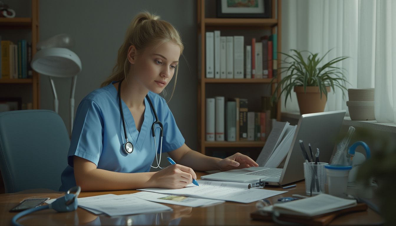 fiscalité infirmières libérales : table avec documents fiscaux, calculatrice et carnet