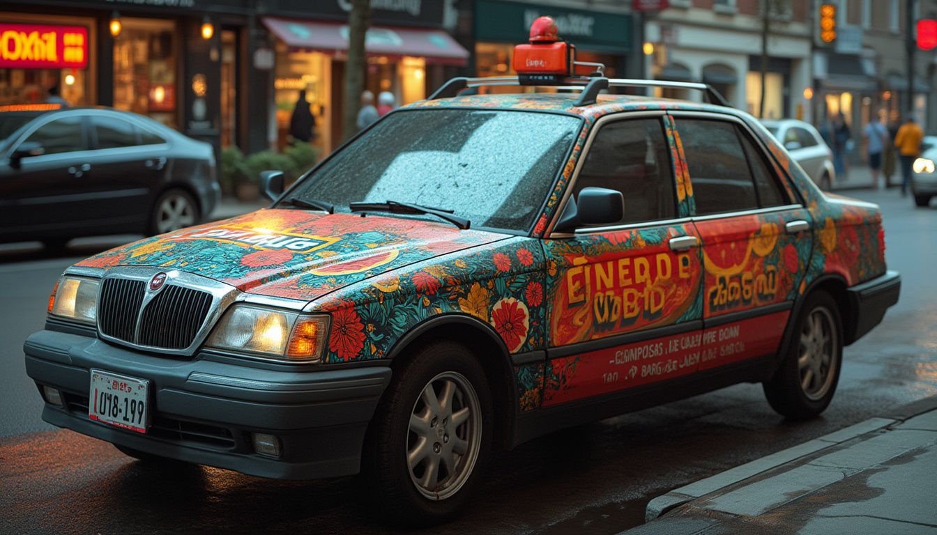 publicité sur voiture : voiture avec autocollant publicitaire