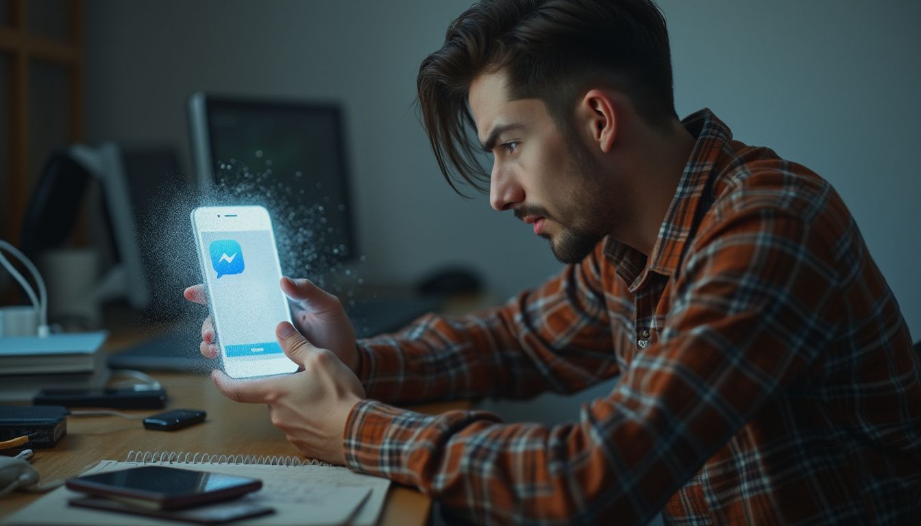 Messenger Android : smartphone affichant l'application Messenger avec une notification d'erreur