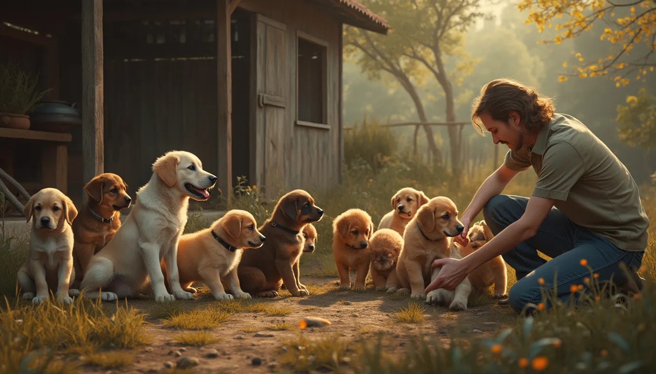 élevage de chiens : vue sur un chien et son éleveur en environnement professionnel