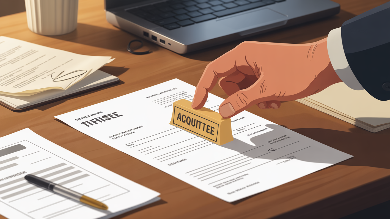 Main tamponne facture acquittée sur bureau professionnel