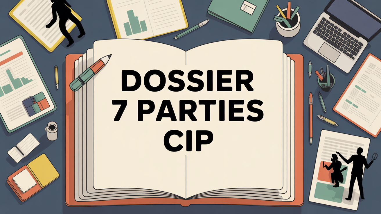 dossier 7 parties cip illustration stylisee sur table professionnel