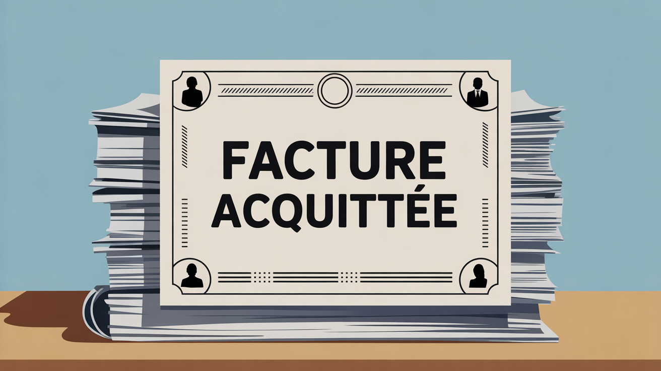 Illustration facture acquittée avec cachet et documents