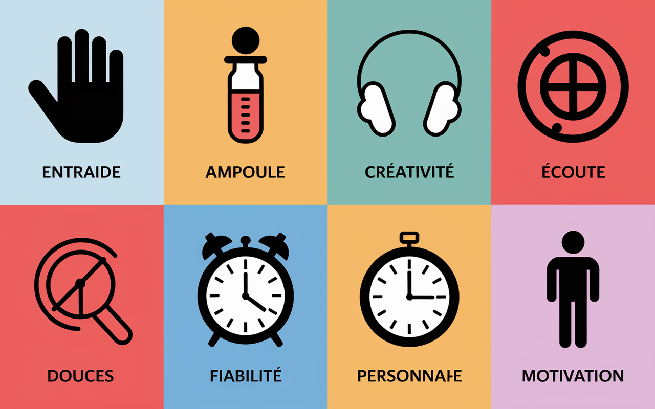 Pictogrammes compétences qualités humaines service civique