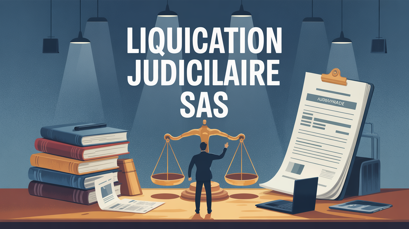 illustration liquidation judiciaire sas gerant et balance justice