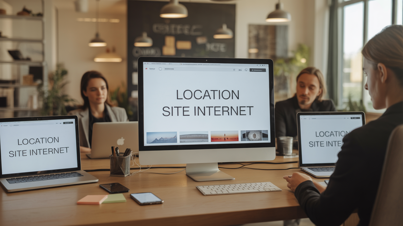 Bureau moderne affichant location site internet sur ecrans