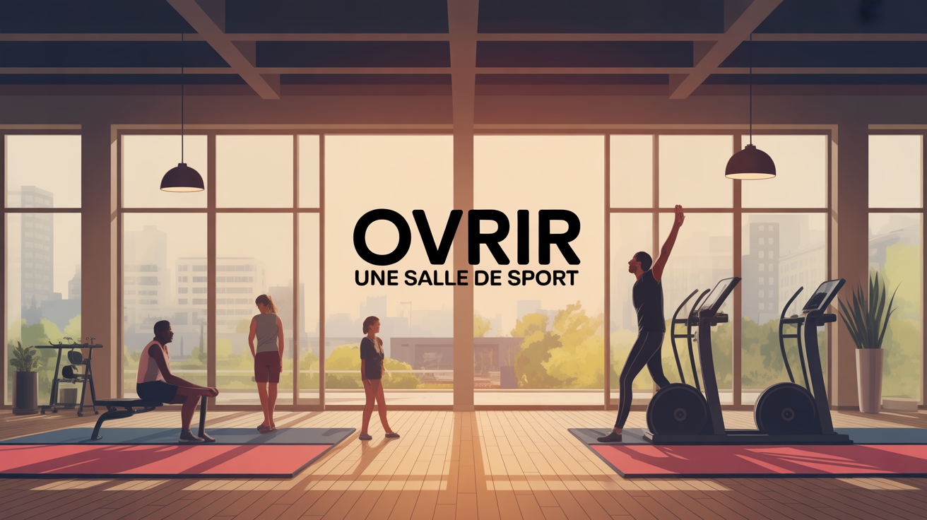 Salle de sport moderne vue panoramique, silhouettes sur machines