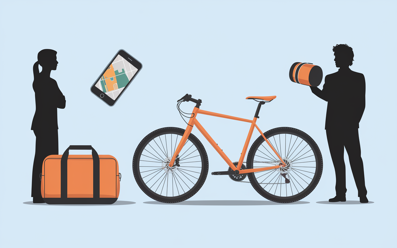 Matériel essentiel livreur de courses à domicile vélo smartphone sac casque