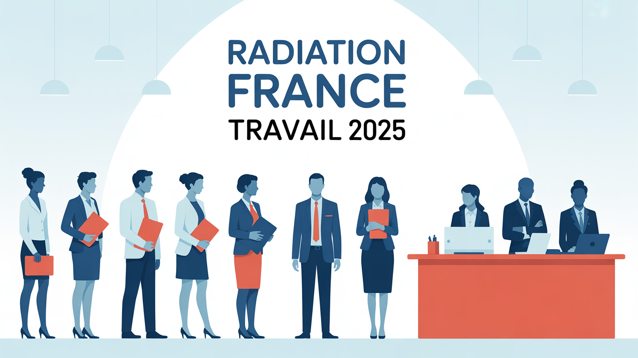 Accueil administratif France Travail 2025, illustration radiation