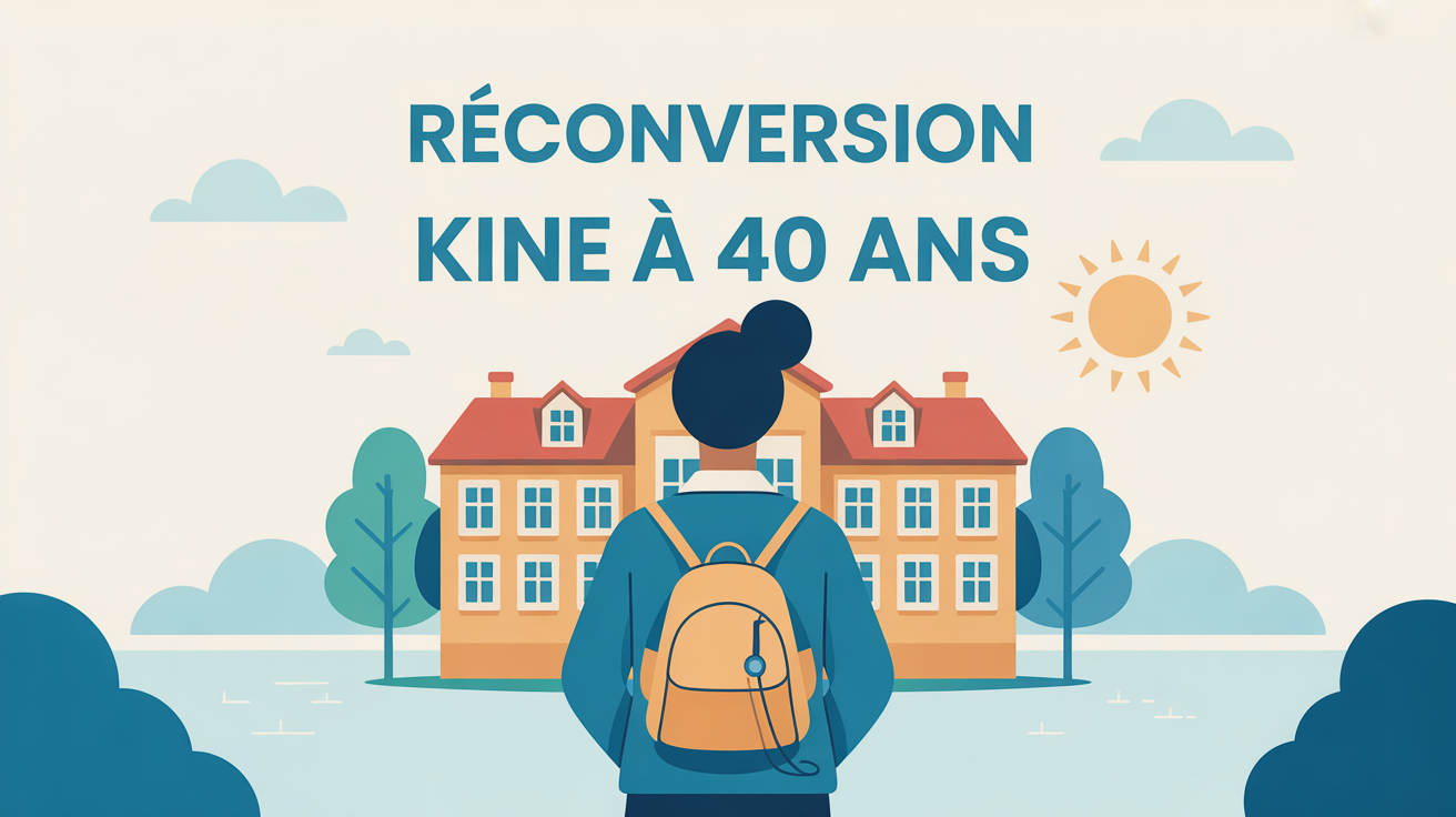 Illustration reconversion kine adulte ecole sac a dos