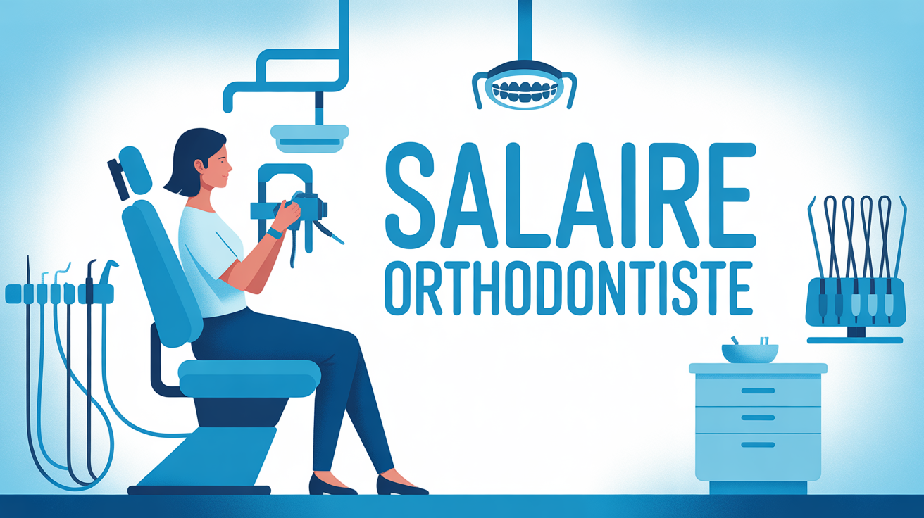 illustration cabinet orthodontiste moderne avec texte salaire orthodontiste
