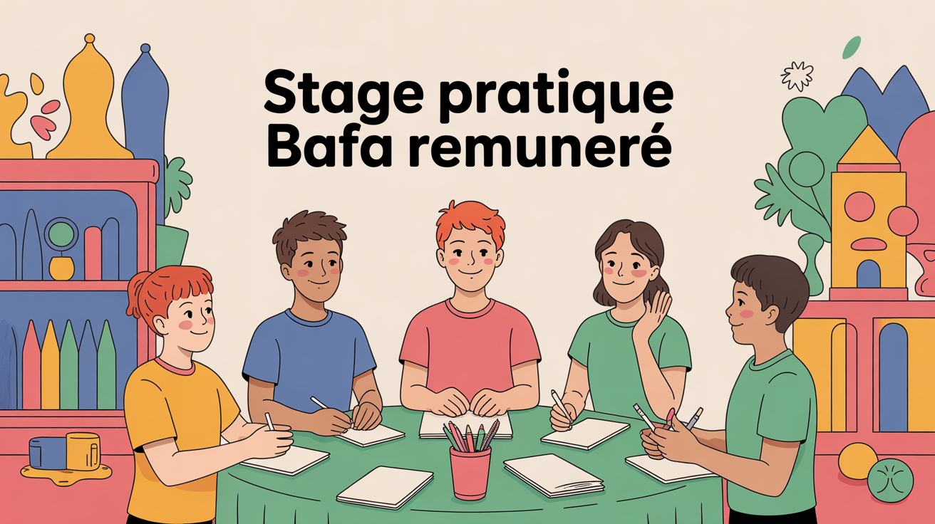 Groupe animateurs BAFA rémunéré autour table centre de loisirs