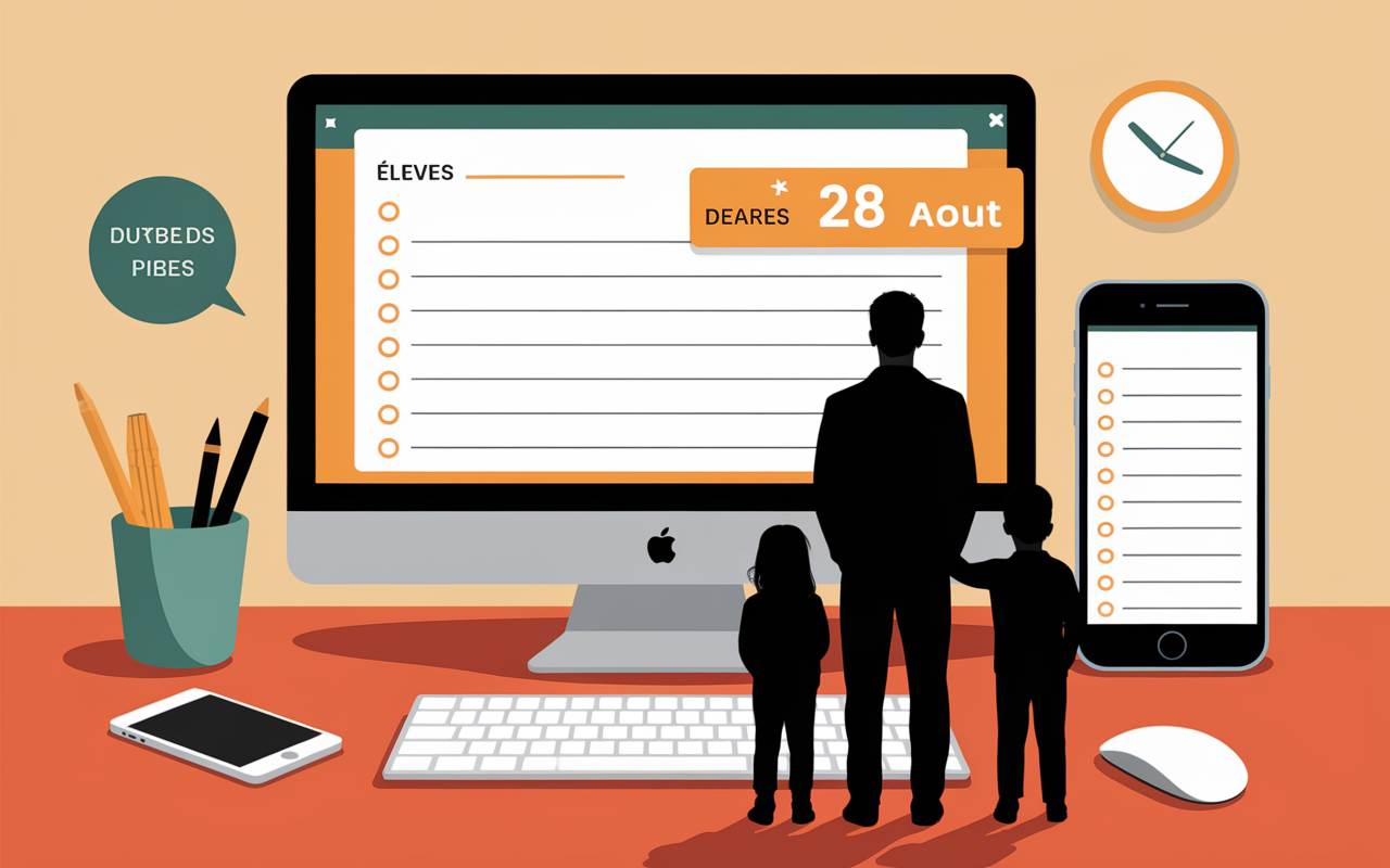 écran ordinateur smartphone liste élèves date 28 août
