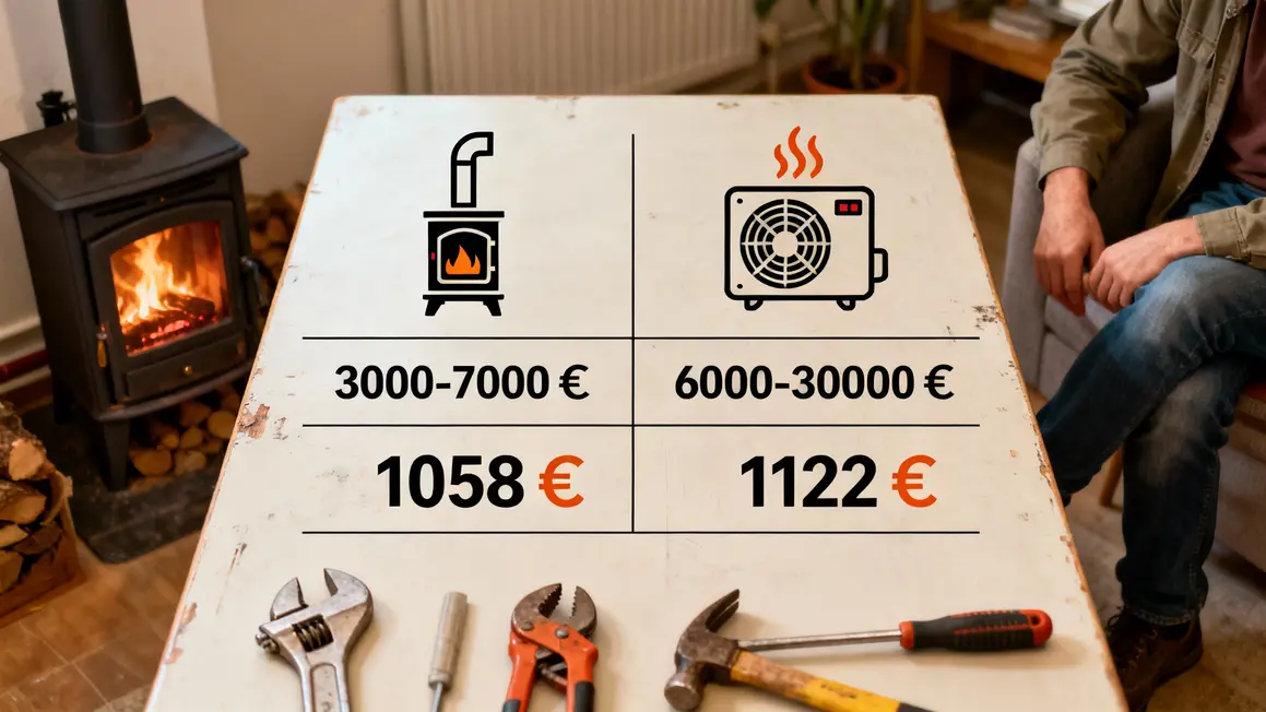 Tableau coût poêle à bois et pompe à chaleur euro chiffres
