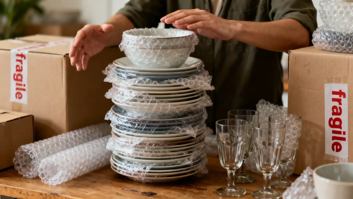emballage vaisselle fragile cuisine papier bulle