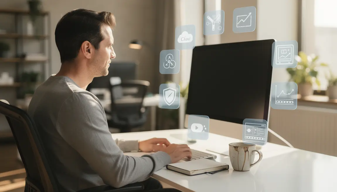 Adulte devant ordinateur métiers digitaux reconversion