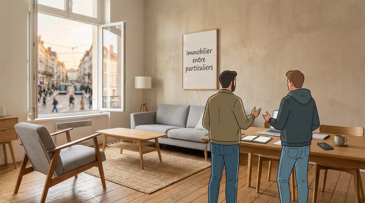 Salon moderne lumineux, immobilier entre particuliers