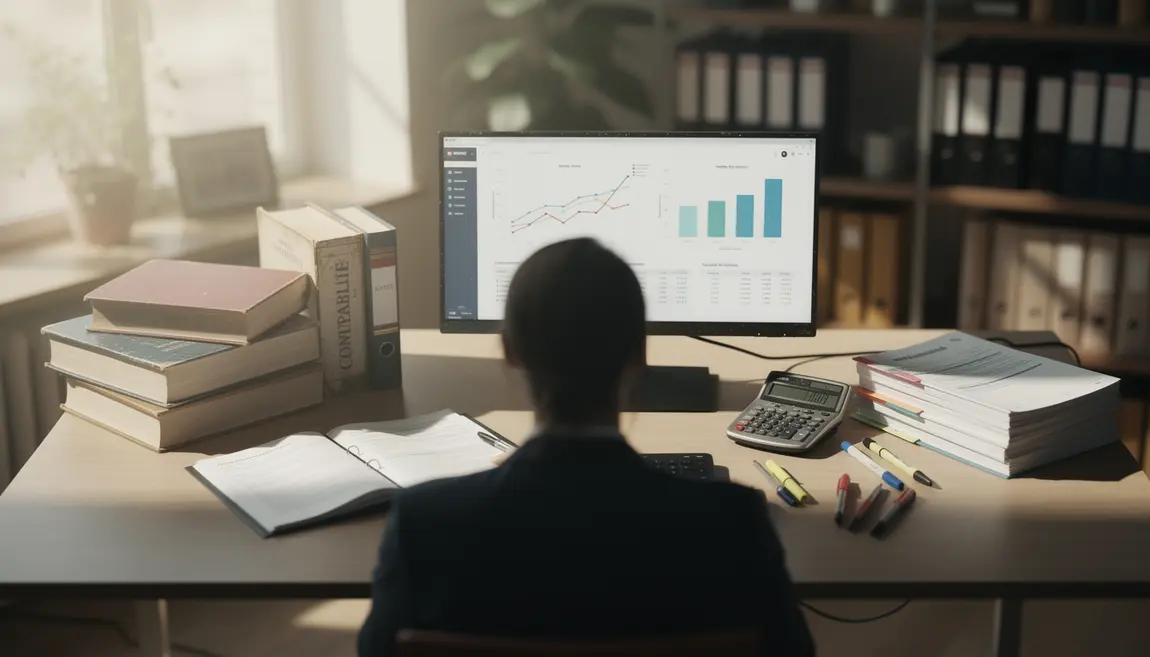 bureau comptable moderne avec outils et graphiques