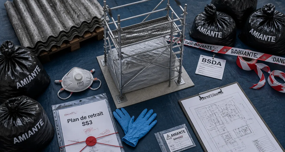 Désamiantage toiture fibro paris : plan SS3, big bags amiante et EPI FFP3