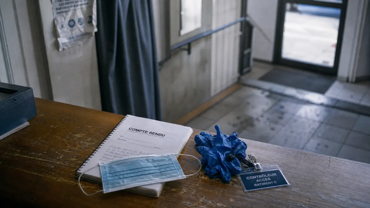 Gardien d'immeuble formation courte : carnet, gants et badge en loge d’immeuble